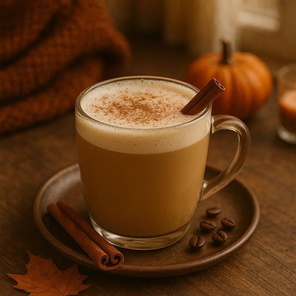 Chai latte v steklenem kozarcu s cimetom